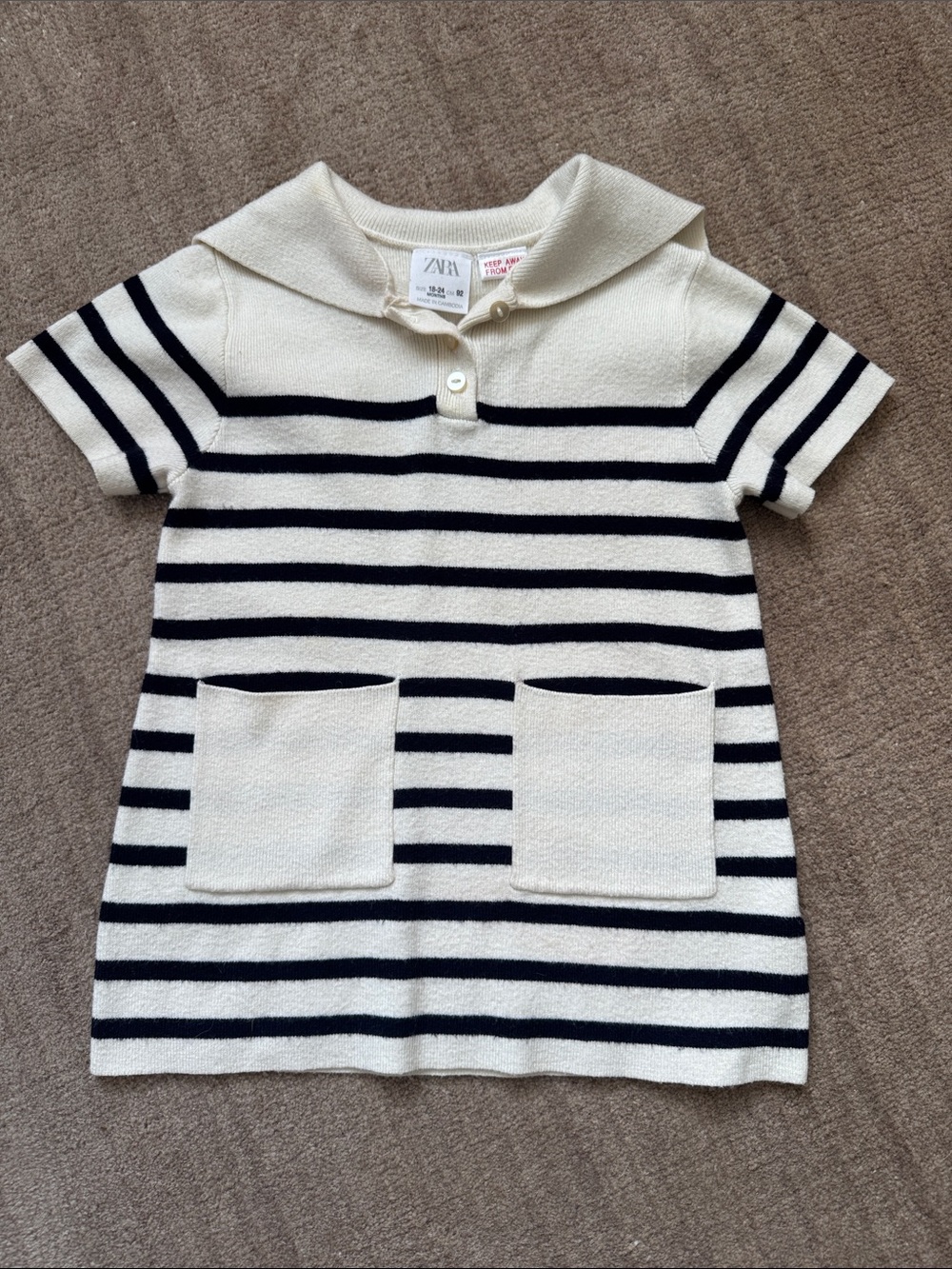 18M-24M Zara Cream & Black Striped Sailor Knit dress